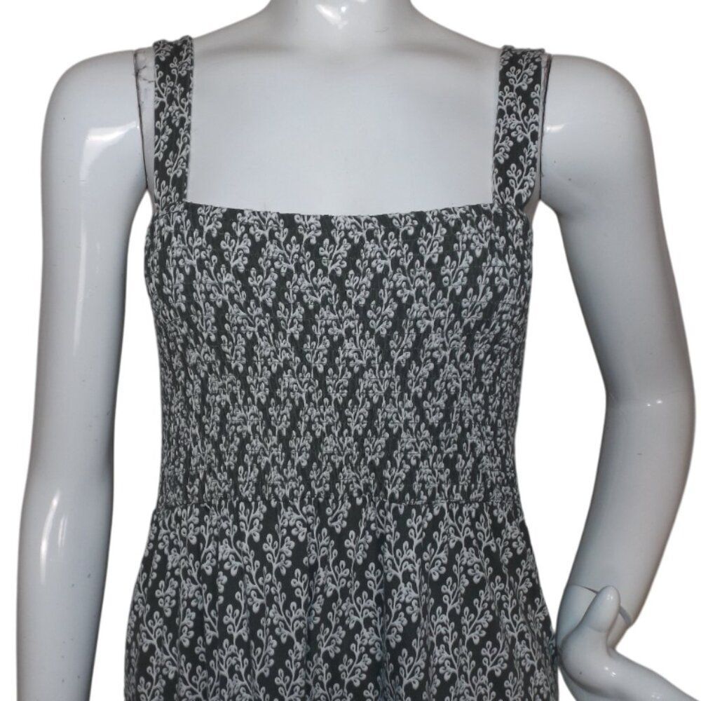 LOFT Summer Dress, S, Smocked Bodice, Straps, Green/White Ivy print,Knee length - Picture 3 of 13